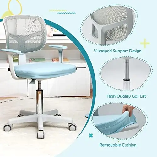 Desk Chair, Height Adjustable Children Study Chair, Swivel Mesh Task Student Chair, Sit-Brake Casters, Child Computer Desk Chair