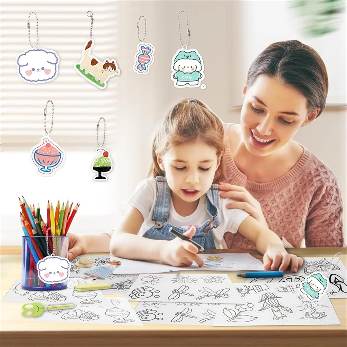 Zestaw breloczków ABNH A5 ShrinkyDink, zestawy papieru Shrink Dinks dla dzieci DIY Art Craft z breloczkiem, kolczykami, klipsami do włosów i broszką