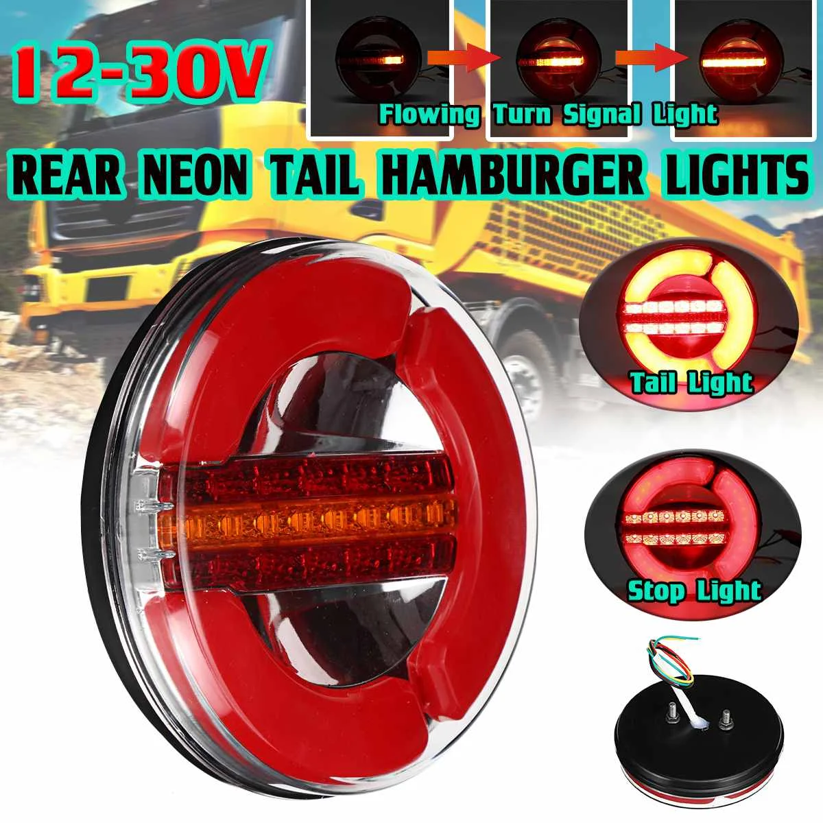 1/2/4x 24V LED Trailer Truck Tail Light Rear Brake Lights DRL Flow Turn Signal Lamp for Car Boat Bus Caravan Camper Taillight