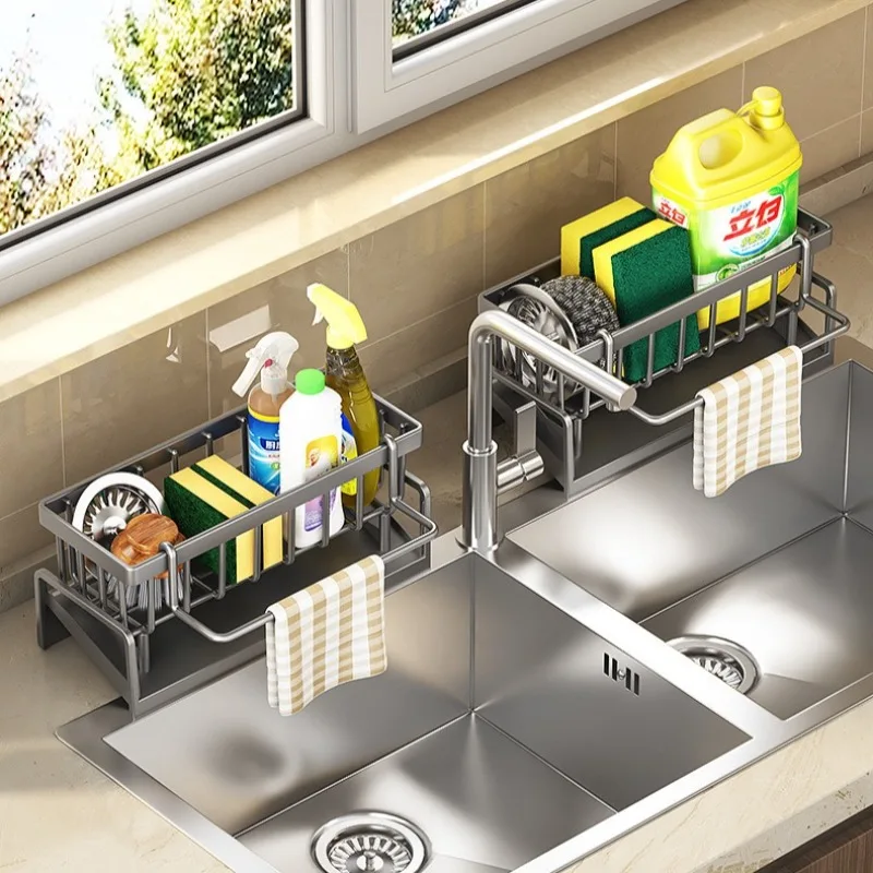 

Многофункциональная сливная полка для кухни, рабочие столы, пластиковые держатели для организации, раковина рядом с губкой, тряпка, чистящие средства, полка