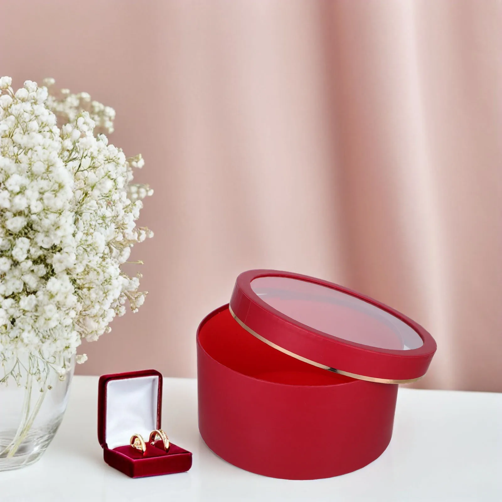 

2pcs Circular Window Gift Boxes PVC Transparent Flower Arrangement Packaging Valentine's Day Floral Present Box Keeps for Sweet