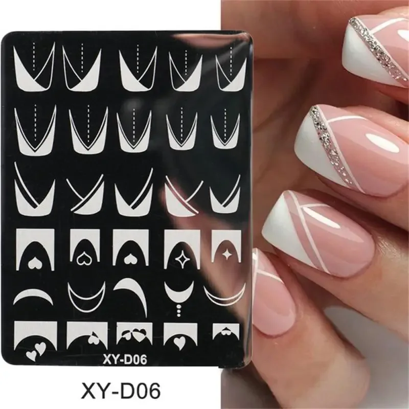 Franse lijntips nagelstempelplaten stencilvormen geometrie bloemen blad nail art stempel sjablonen gellak drukplaat