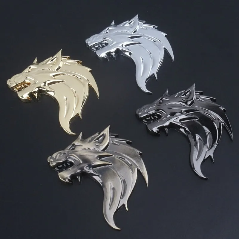 1 paar 3D metalen wolf hoofd auto motorfiets auto sticker logo embleem decoratie auto stickers en stickers auto styling