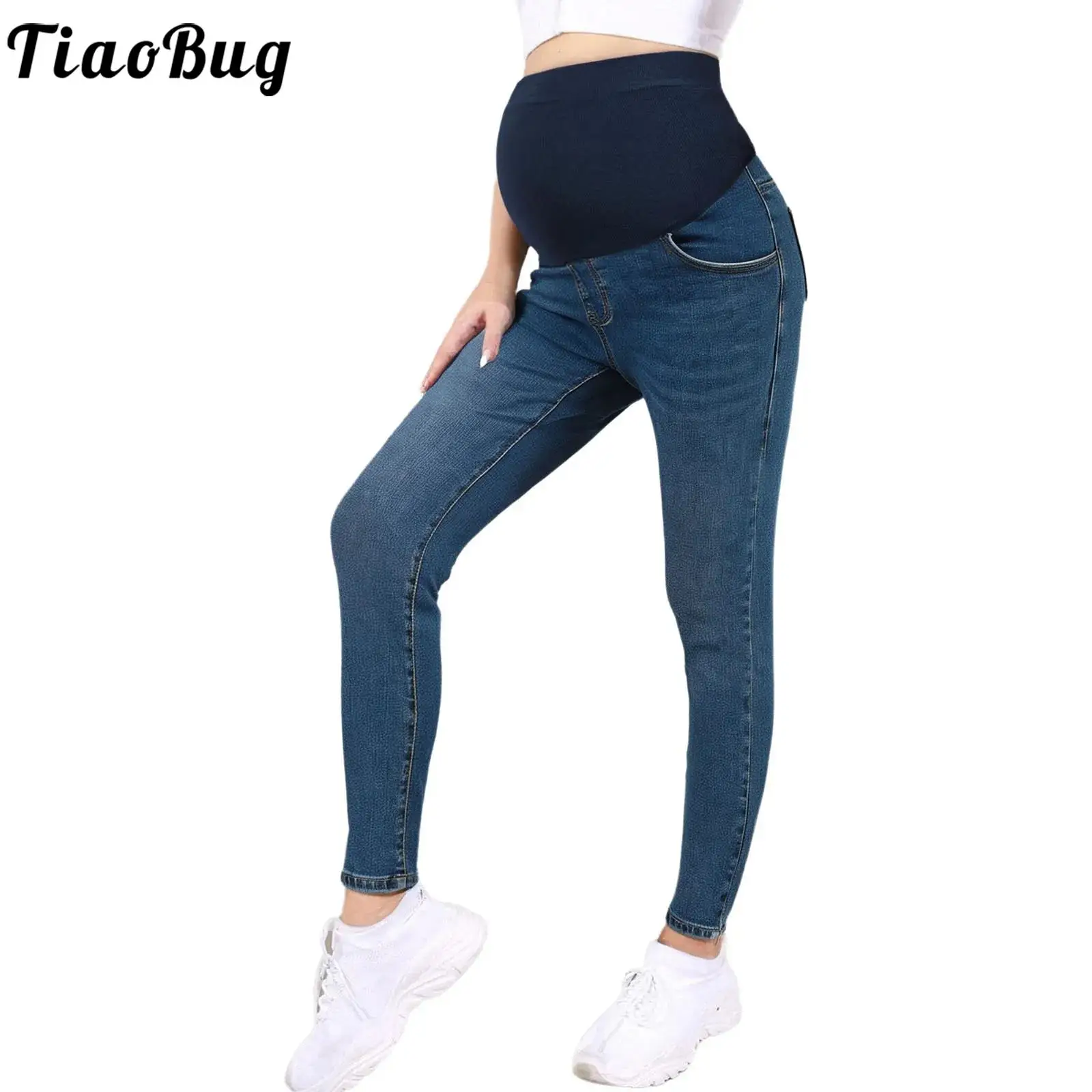 

Maternity Denim Pants Pregnancy Women Clothes High Waist Comfy Stretchy Belly Support Jeans Flared Trousers Work Daily Wear