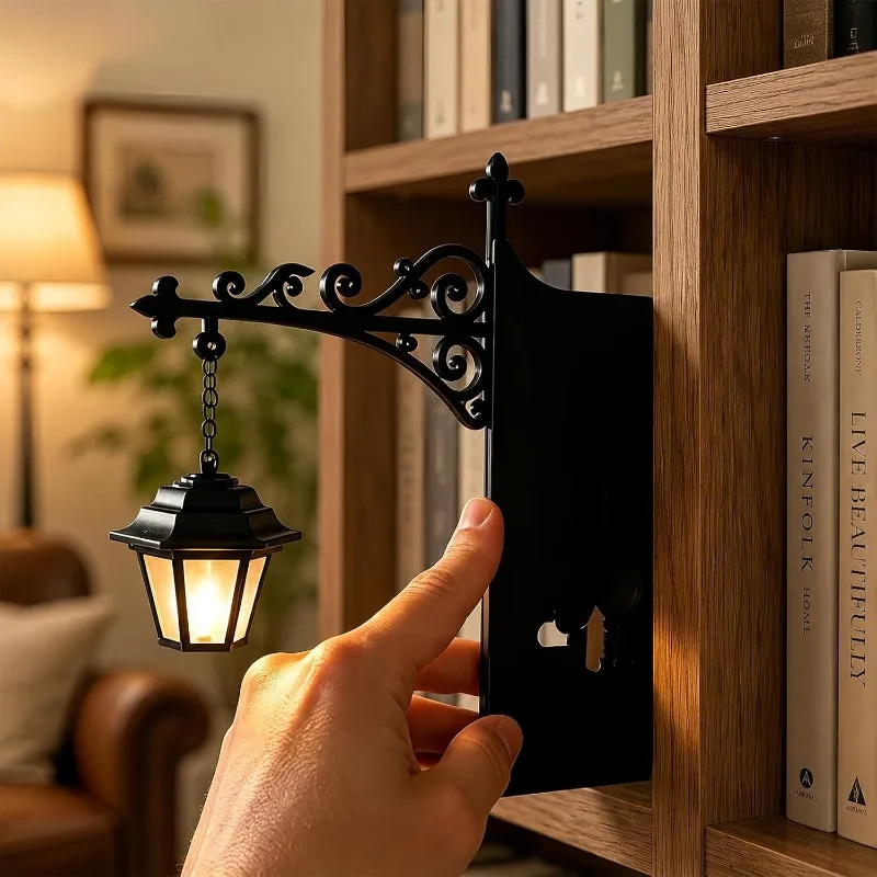 Vintage Library Lantern Mini Bookshelf LED Lamp Warm White Light Creative Book Nook Decor Mini Night Light Reading Lamp for Book view 2