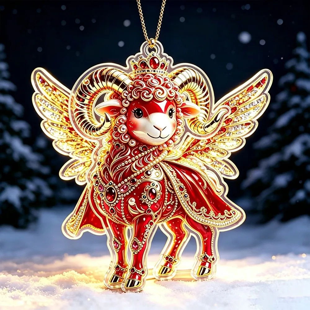 New 2D Flat Goat Hanging Ornament Set Shining Artificial Rhinestone Goat Pendant Acrylic Simulation Keychain Shop Window Display