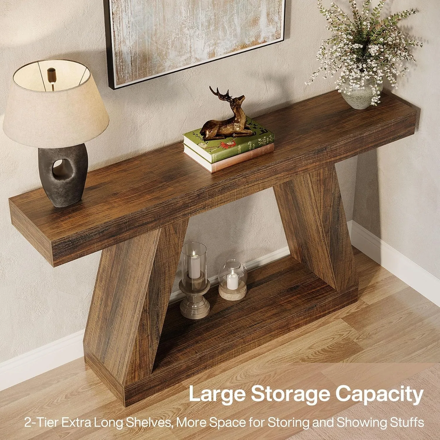 # Farmhouse Console Table, 55 Inch Rustic Sofa Table, Industrial Wooden Entryway Table for Hallway, Living Room