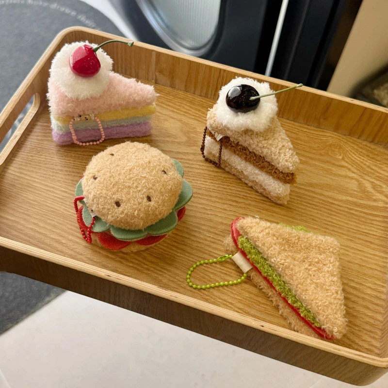 الكرتون أفخم همبرغر كعكة ساندويتش المفاتيح مقلد الغذاء دمية كيرينغ حقيبة قلادة على ظهره معلقة الديكور مفتاح حامل