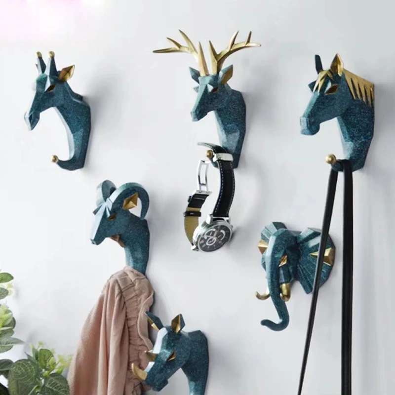 Modern Deer Head Animal Hook Hanging Clothes Hat Scarf Key Deer Horns Hanger Rack Wall rhino horn No punching Home Decoration