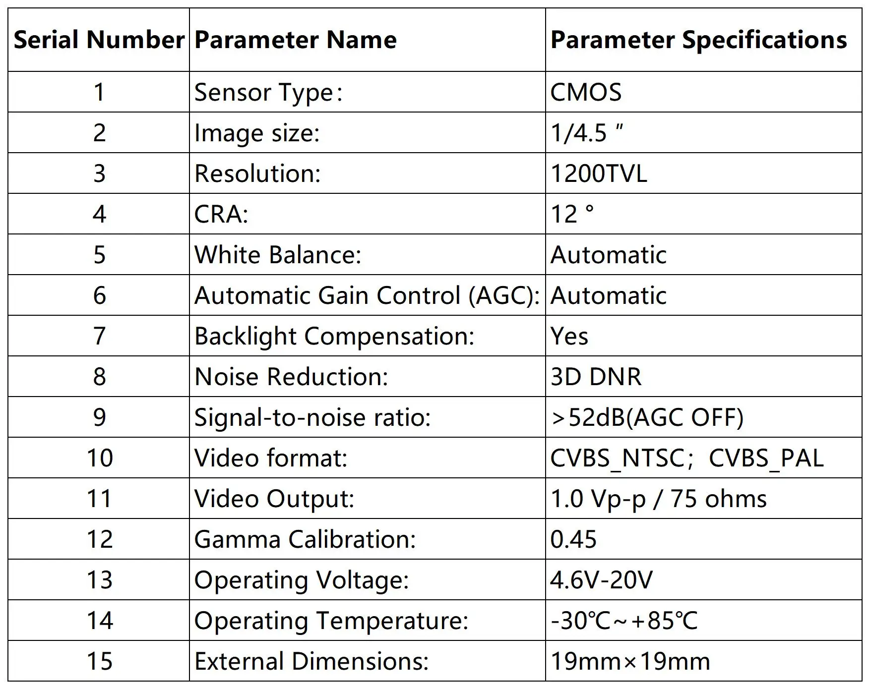 TD535D-19MM 1200TVL Visible Light Camera 1/4.5'' CMOS Sensor Mini Analog FPV Security Camera 4.6–20V Wide Angle
