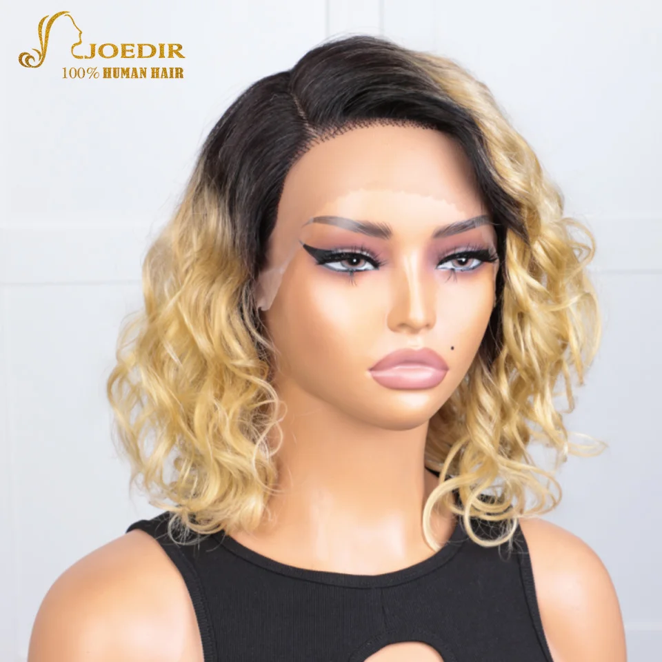 Water Wave Short Bob Wig Lace Front 100% Human Hair Wigs Peruvian Hair Honey Blonde Bouncy Curly Lace Human Hair Wigs For Women