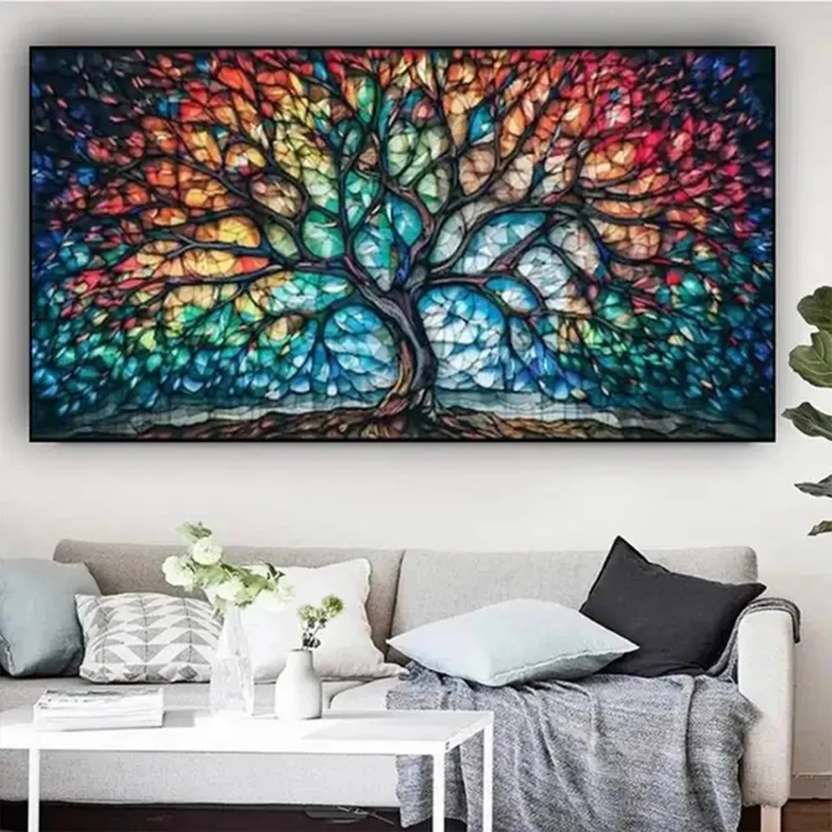 DIY 5D Stained Glass Diamond Painting Tree of Life Cross Stitch Kit Diamond Mosaic Mythology Yggdrasil Large Size Art Home Decor