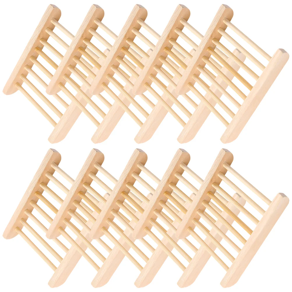 10 Pcs Soap Dish Bathroom Large No Punching Drain Storage Rack 10pcs Wooden Holder Bamboo Tray Serving Plate for Shower Natural