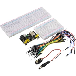 Breadboard Kit with Power Supply Module Jumper Wires Battery Clip, 830 & 400 tie-Points Breadboard for Arduino