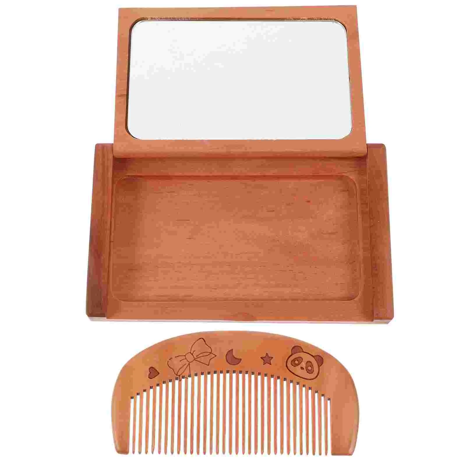 

Wooden Comb Mirror Set Portable Folding Small Rectangle with Pocket Compact