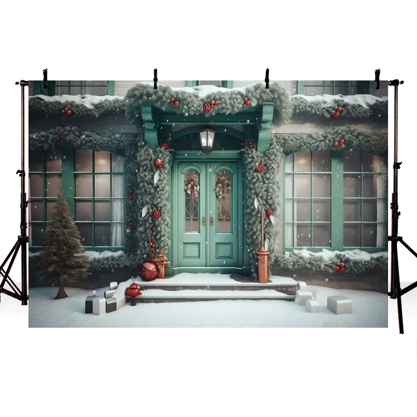 Mehofond Photography Background Winter Snow Christmas Front Door Xmas Tree Kid Holiday Party Portrait Decor Backdrop Photo Studi