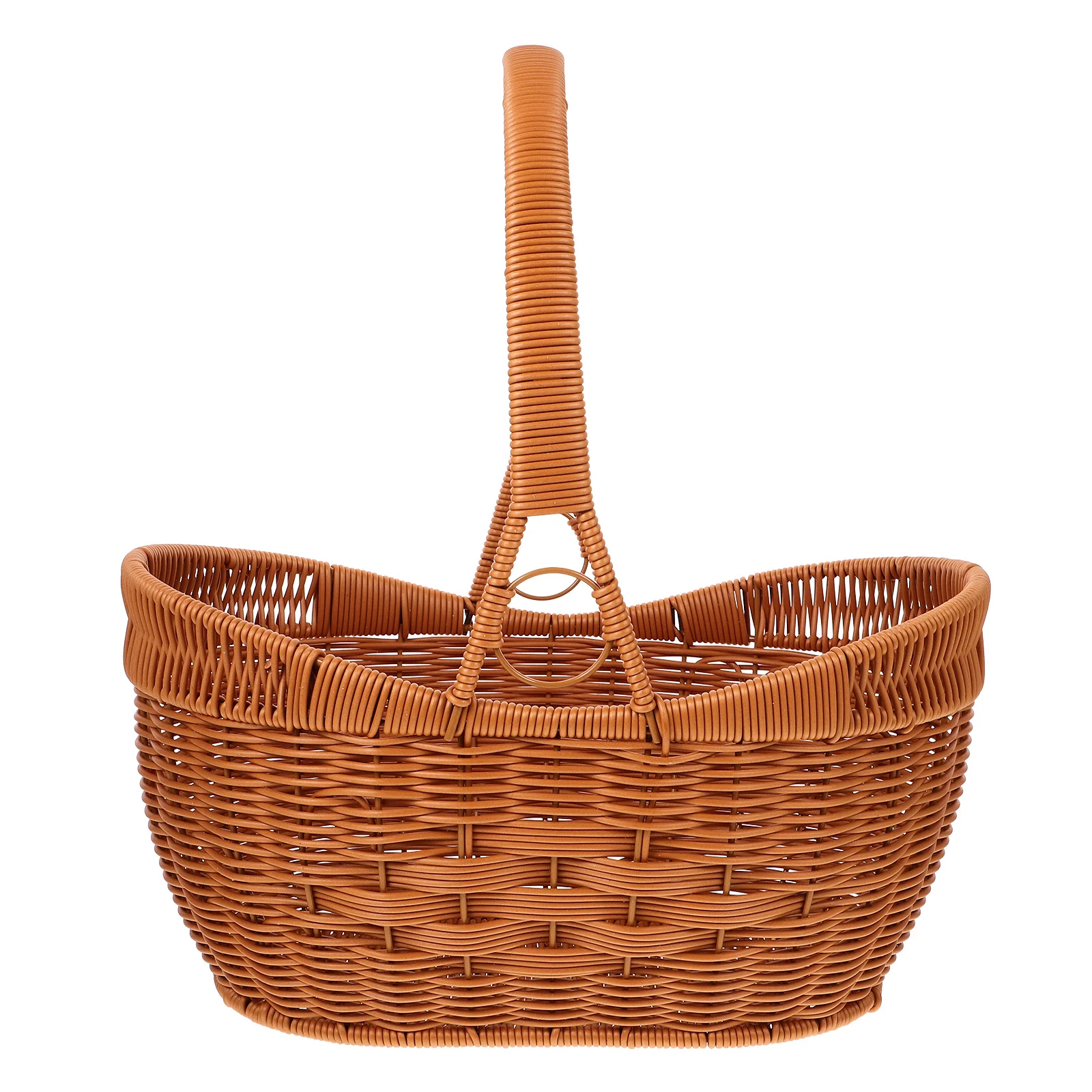 Unique Yuanbao Picnic Basket Faux Rattan Handheld Large Capacity Outdoor Storage Fruit Vegetable Basket Kitchen Essential
