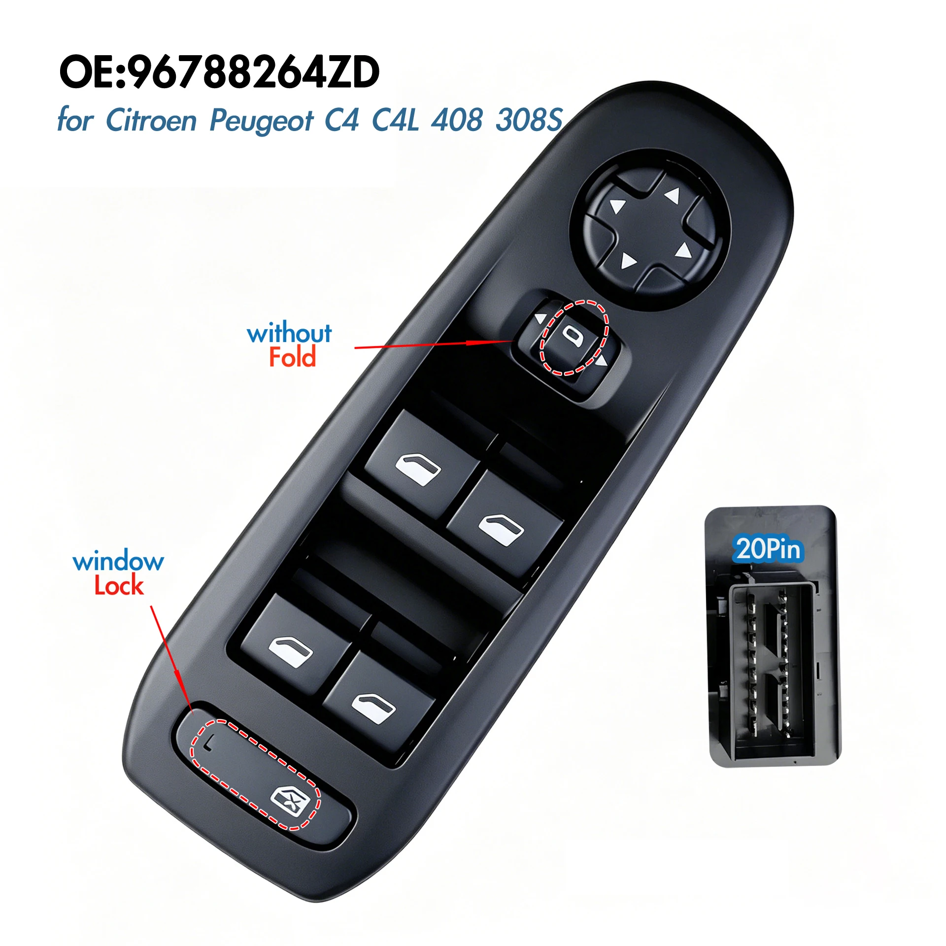 96788264ZD For Peugeot 408 308S Citroen C4L C4 2013-2021,Front Left Electric Power Window Switch Master Lifter Control Button
