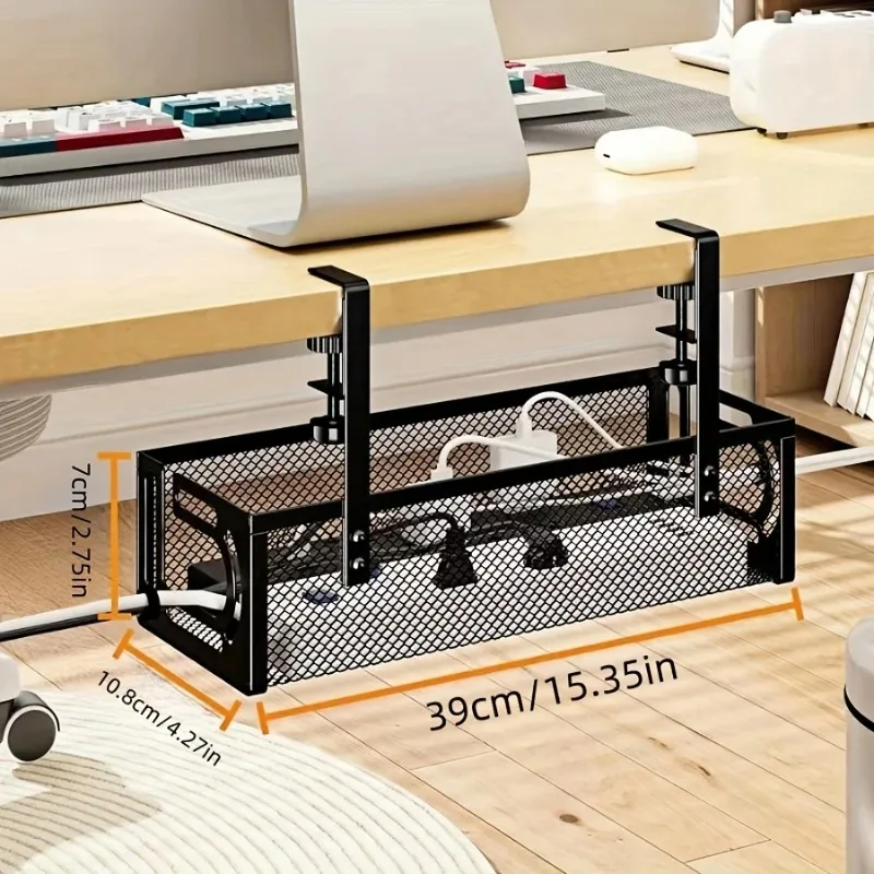 

Classic Style Under-Desk Cable Organizer Rack, Easy Install Metal Wire Mesh Storage Shelf for Power Strips Routers