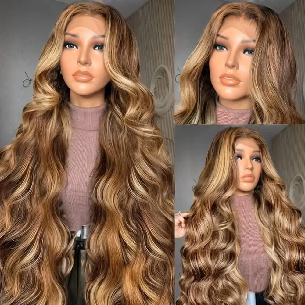 5x5 Silk Base Soft Highlight Brown Body Wave 26inch Long Jewish Human Hair Wig With Baby Hair HD Lace European Hair Preplucked