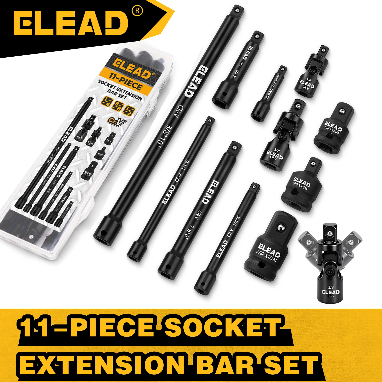 ELEAD 11Pcs Socket Extension Universal Joint Adapter Kit 1/4