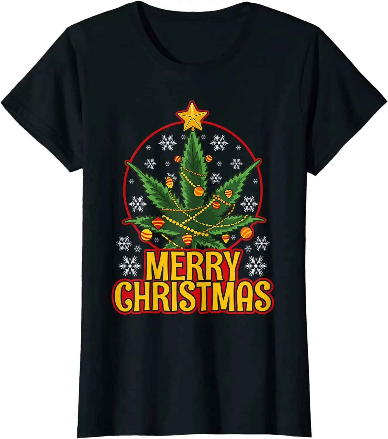 Merry Christmas Weed Marijuana Leaf Christmas Tree Pot Leaf T-Shirt 100% Cotton O-Neck Summer Short Sleeve Casual Mens T-shirt