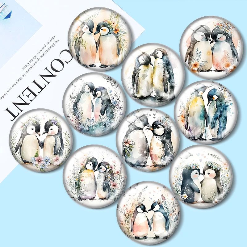 Penguin Couple Style 12/18/20/25mm glass cabochon  bracelet pendant rings for jewelry demo earrings back Making findings