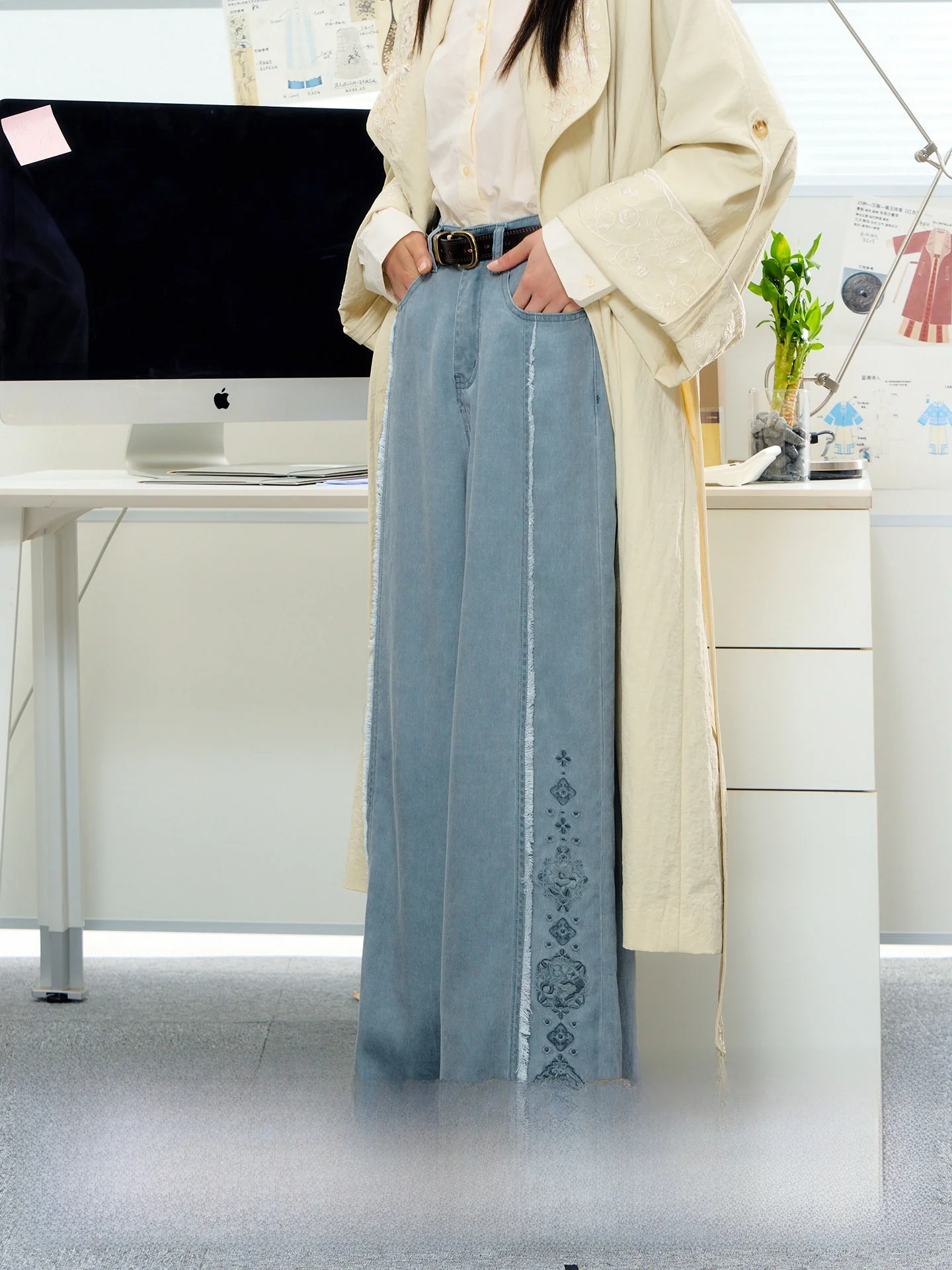 

Женские осенние повседневные брюки-джинсы Qionghua Cloud Le Hanfu Improved Jeans Song Pants Slim Wide Leg Casual Long Trousers, модель July Evening Original