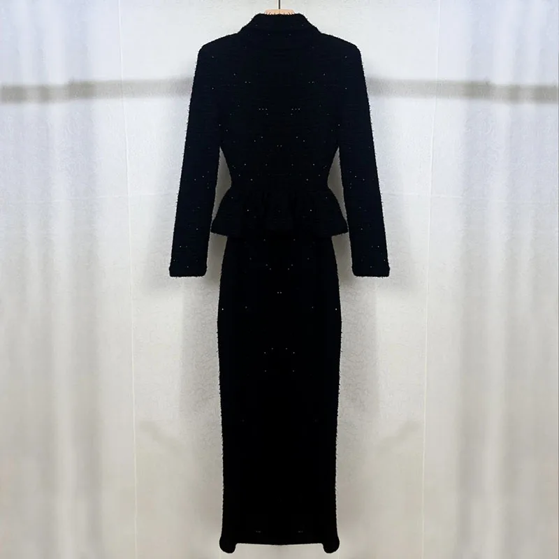 Woman clothingy2k fall and winter double-breasted drill sequins tweed long-sleeved Dresses2024 Slim and thin dresses for prom