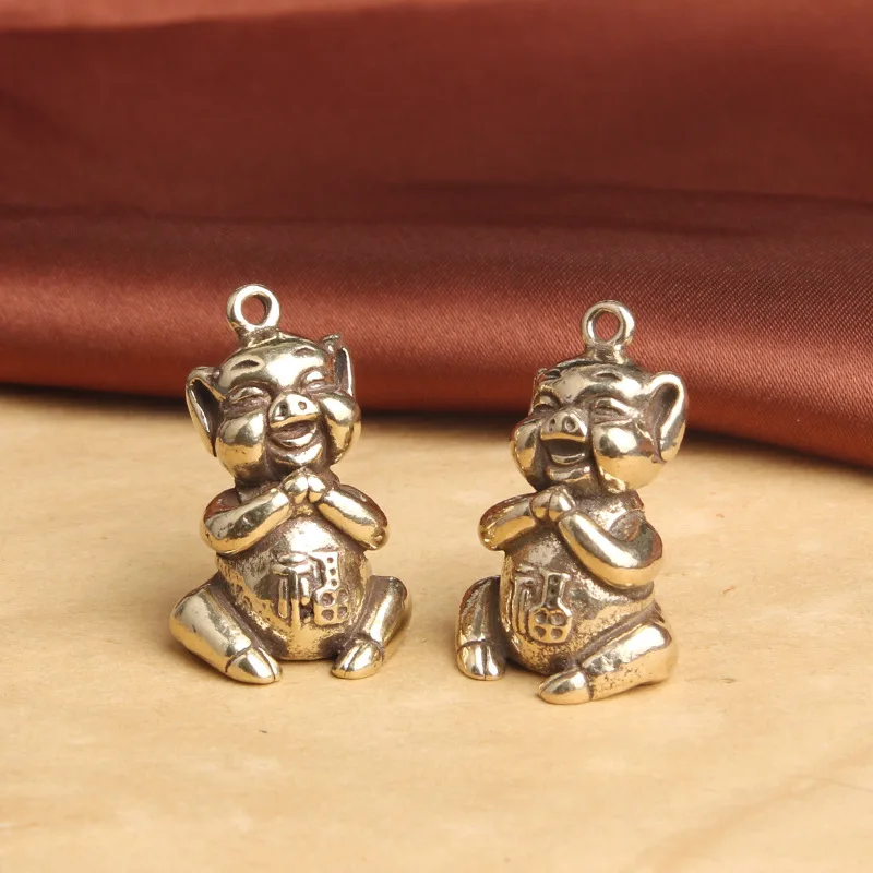Pure Brass Nafu Pig Keychain Pendant Zodiac Pig Wealth Attraction Pendant Street Vendor Small