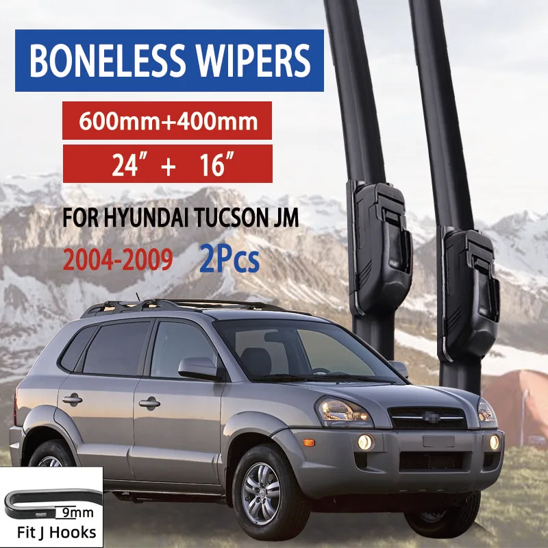 

For Hyundai Tucson JM 2004-2009 Car Windshield Wiper U-type Soft Rubber Frameless Bracketless Car Wipers 24"+16"