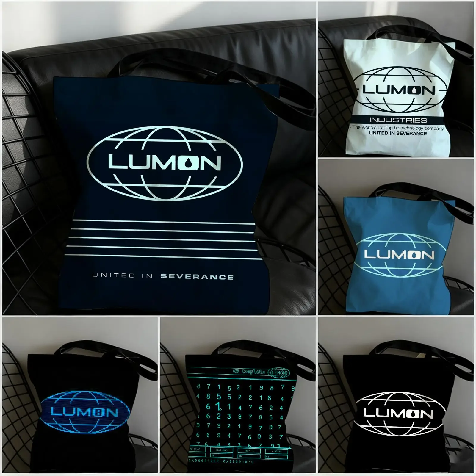 L-Lumon S-Severance Storage Bags Large Capacity Canvas Tote Bag Double-Sided Print Shoulder Handbag for Daily Shopping