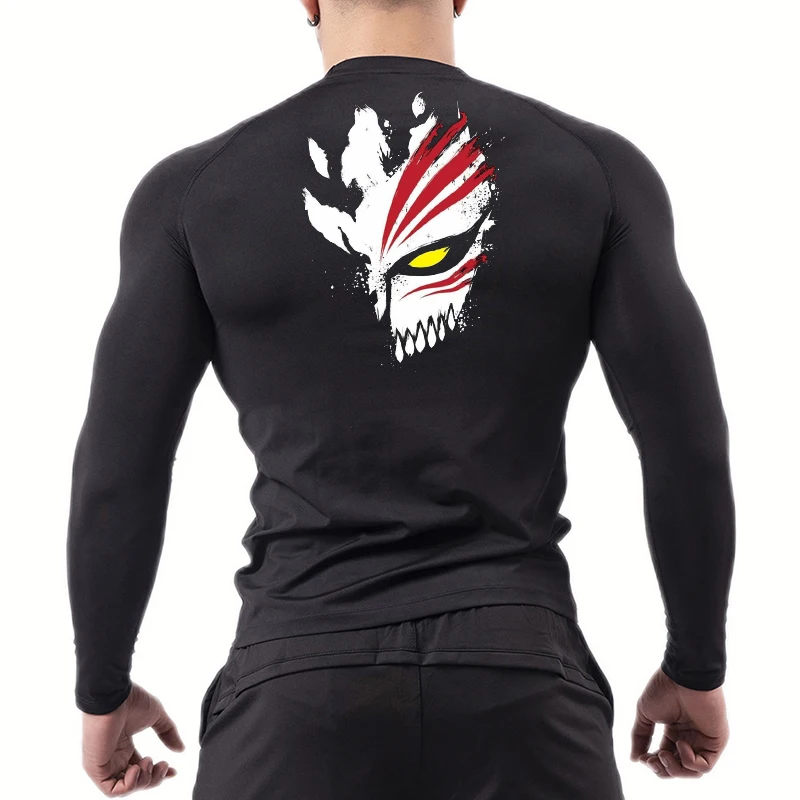 Grafische Langarm-Kompressionsshirts für Herren, sportlich, sportlich, schnell trocknend, Oberteile, Fitnessstudio, Workout, Laufen, Baselayers, Unterhemden