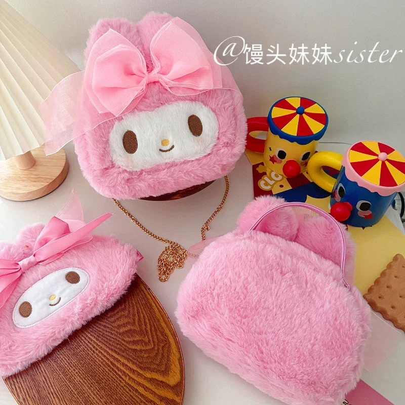 Sanrio Cute My Melody Makeup Bag Girly Plush Bag Girl Women Shoulder Bag Chain Bag Handbag Pink Cosmetic Bag Tote Bag Gifts Girl