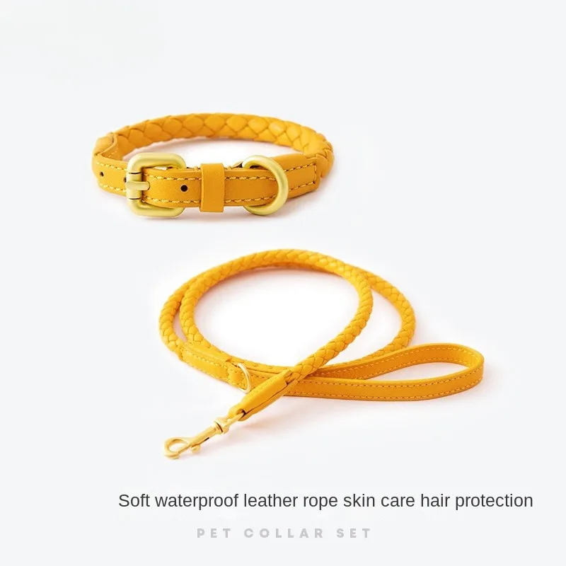 New Woven Leather Dog Hand Holding Rope Pet Collar Dog Leash Suit Small and Medium-Sized Dogs Puppy Supplies Accessories