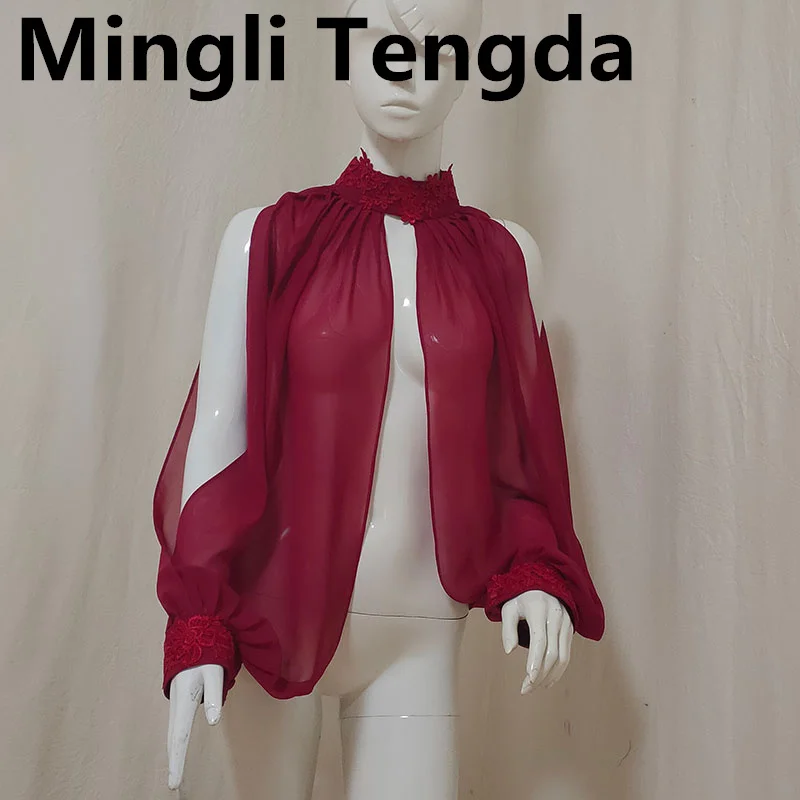 Mingli Tengda Chiffon collo alto scialle mantelle Custom Made Bolero Casamento accessori da sposa Jaket donna maniche lunghe shtappeti