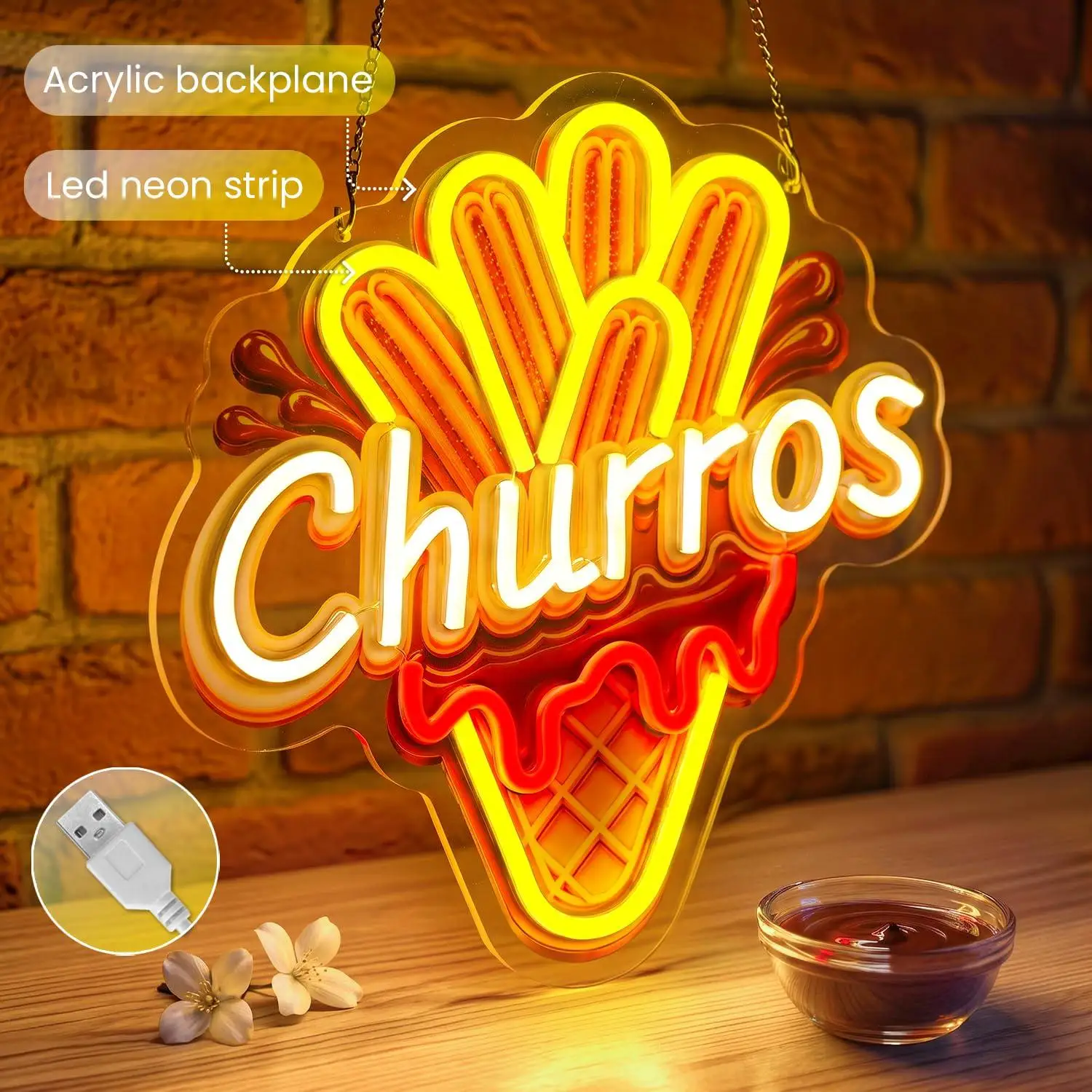 Churros Neon Sign USB Dimmable LED Lights For Dessert Shop Snack Kiosk Food Market Leisure Bar Retail Store Wall Decor Gifts