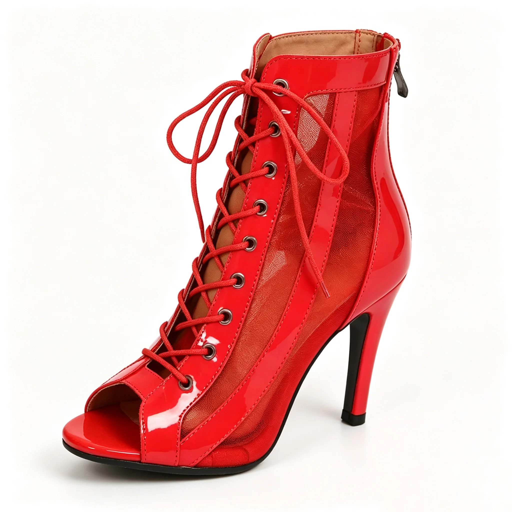 Evk Women Red PU Leather Latin Dance Boots Stiletto Heel Salsa Ballroom Tango Dancing Shoes Girls Sneaker Dance Sandals Footwear