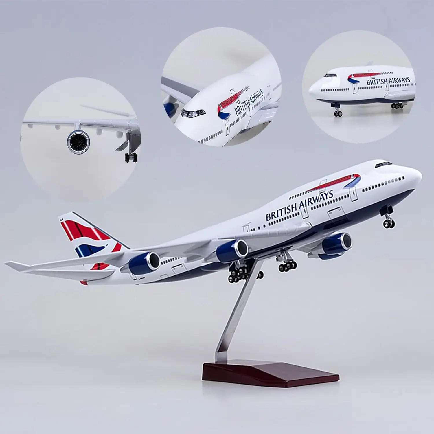 1:150 Scale Airplane Model British Airways B747-400 47cm Large Resin Die-Casting Aircraft with Wheels LED Light Souvenir Plane