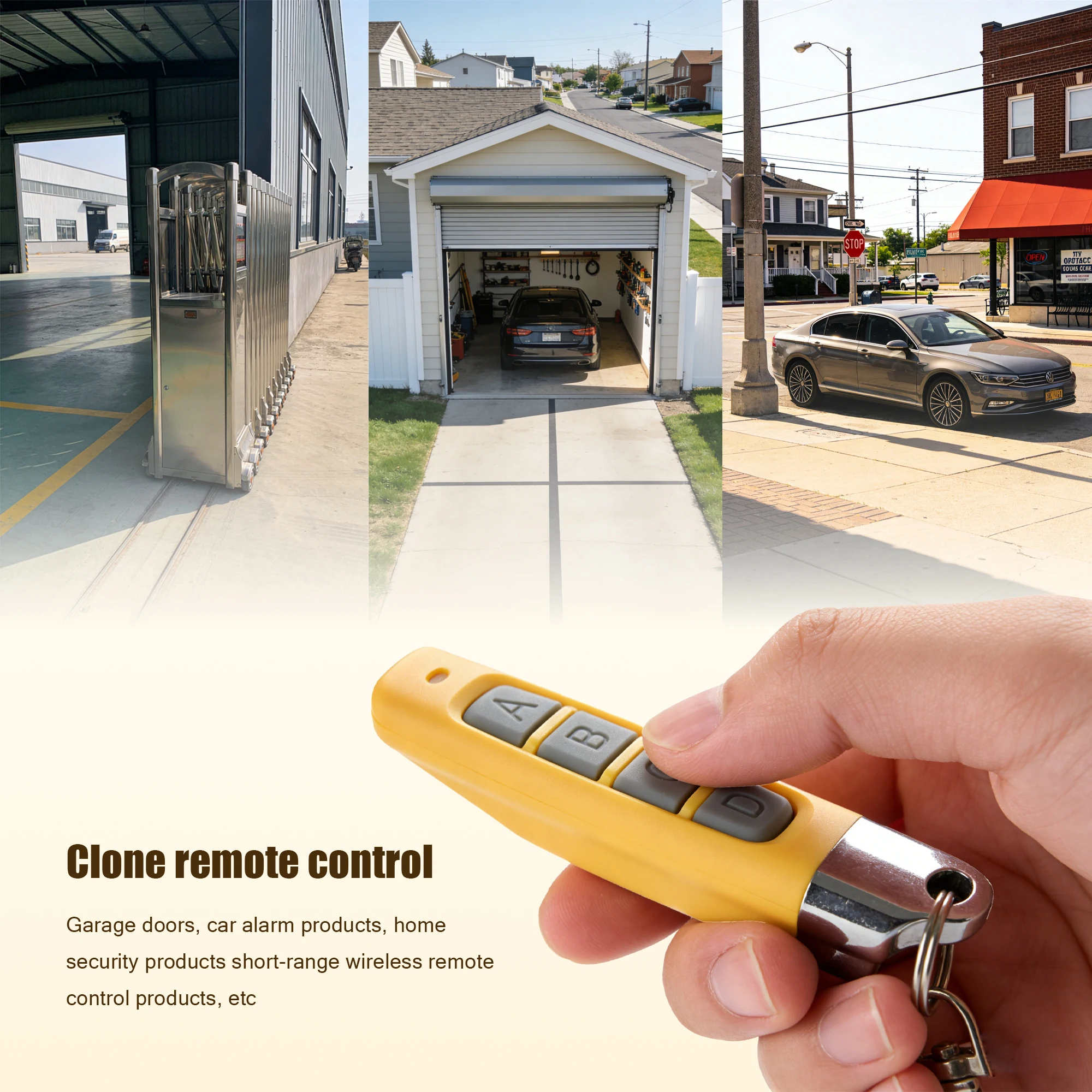 433MHz/433.92MHz Fixed Code Garage Door Remote Control Clone Transmitter Gate Keyfob - Thumb Size Garage Door Remote Control