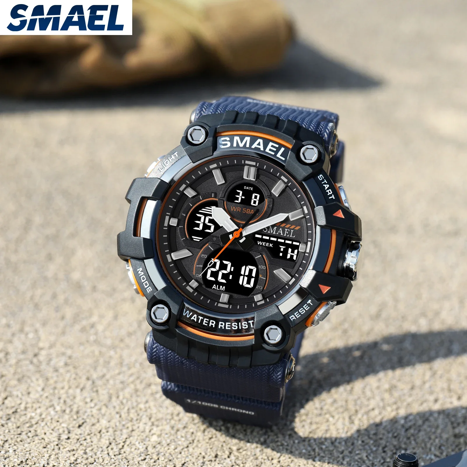 SMAEL 8079  Waterproof Glow Men\'s Watch Tactical Watch Male Student Sports Dual Display Digital