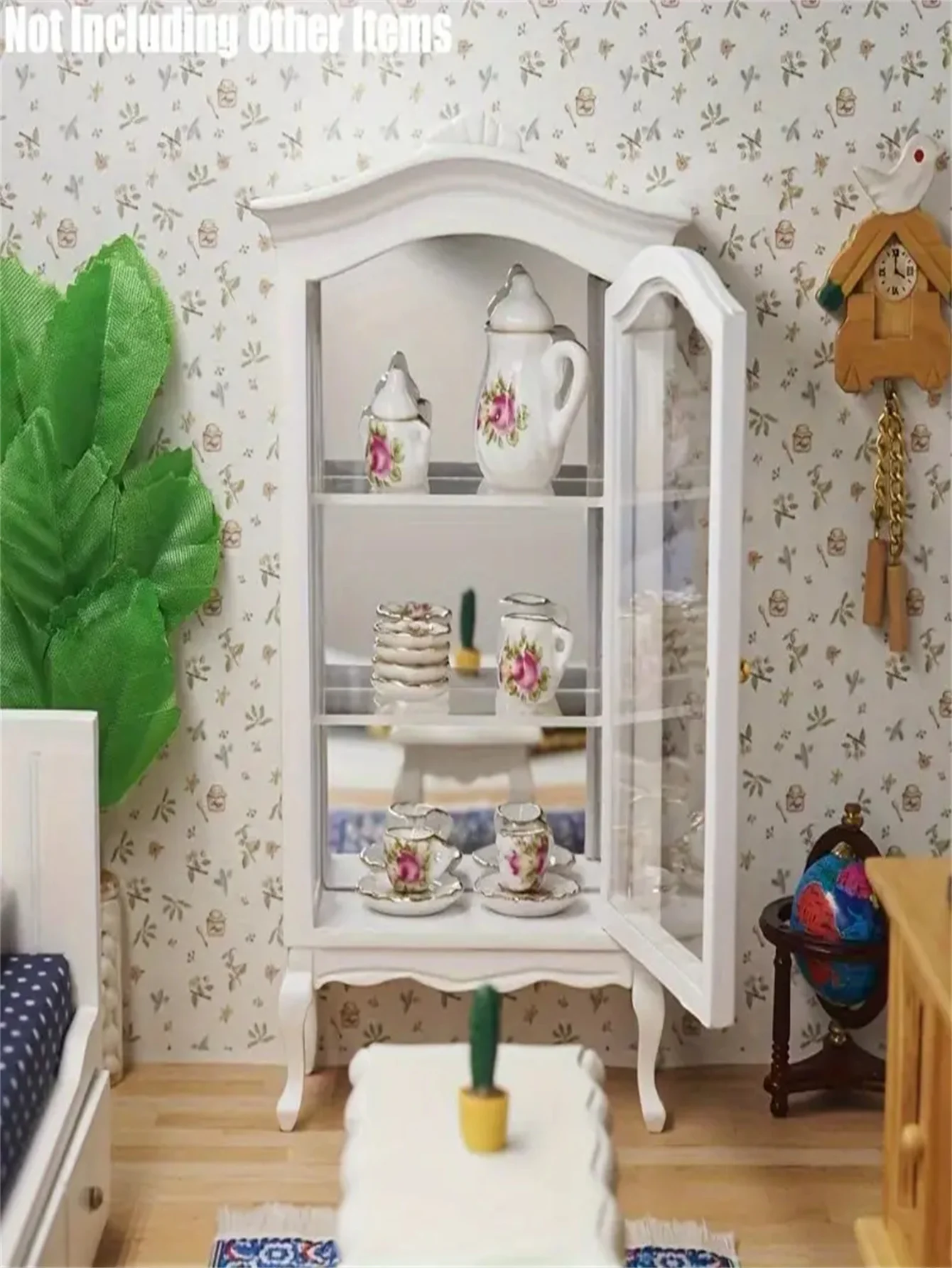 1:12 Ratio White Wooden Mini Display Cabinet with Transparent Glass Door - Elegant Collection Display Cabinet for Home Decoration, Model Scenes and Storage, Model Scene Accessories | Classic Cabinet Design | Complex De
