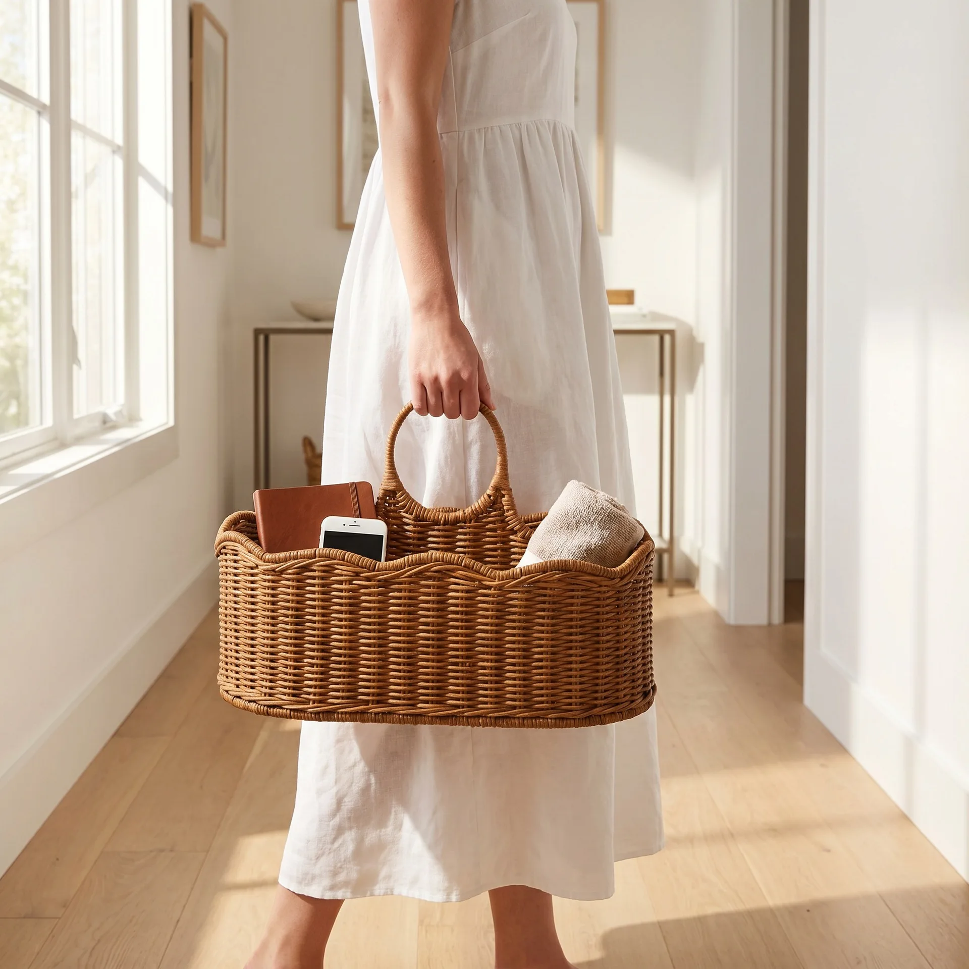 Nordic style imitation rattan storage basket household living room snack sundries storage basket woven basket snack plate