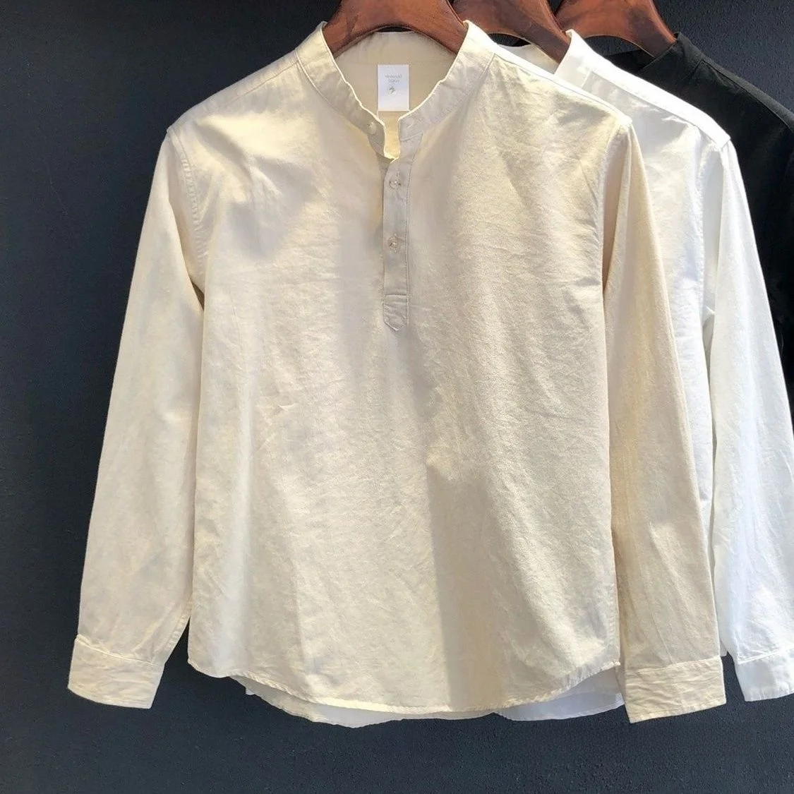 

Men's Cotton Linen Long Sleeve Casual Shirt Stand Collar Trendy Spring Autumn Top Versatile Comfortable Breathable Outerwear