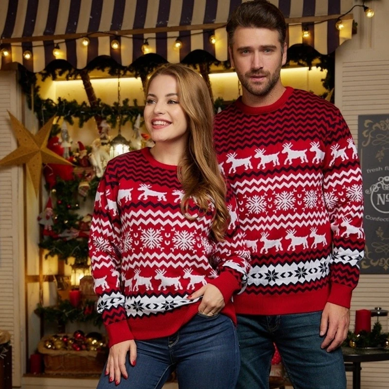 

2025 Winter Couples Kids Christmas Sweaters Family Matching Outfits Women Men Soft Knitwear Jacquard Jumpers Xmas Look Pullover