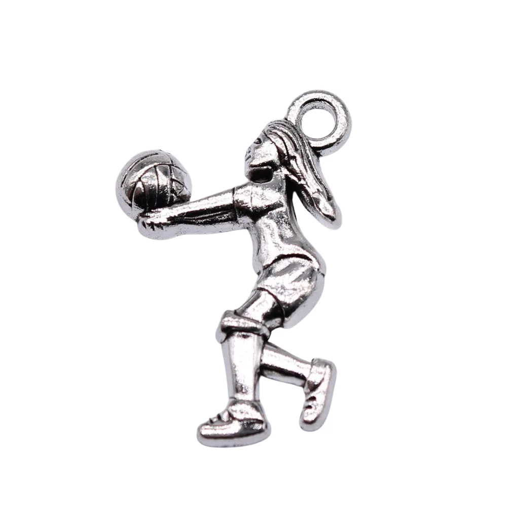 20pcs 23x14mm Charms Sporter Volleyball Player Pendants DIY Crafts Making Findings Handmade Tibetan Jewelry Popular Ornaments