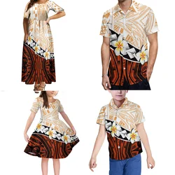 Samoa Custom Party Family Set Polynesian Family Clothing Women Girls Dress Men Boys Shirt High Quality Fabric Summer