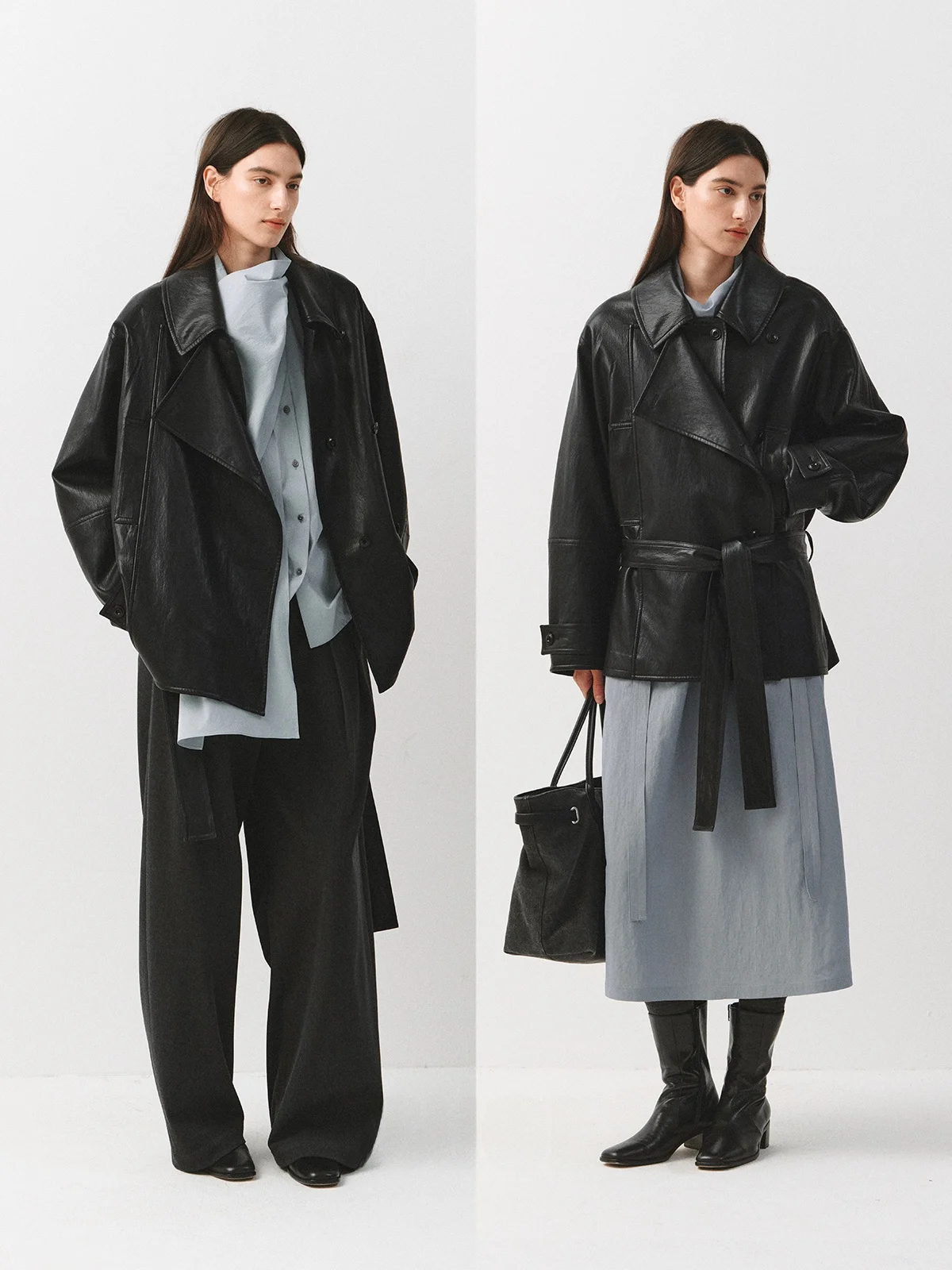 Pratica Giacca a Vento in Pelle PU a Doppio Strato con Collo Alto, Vestibilità Comoda, Calda, Nera, a Maniche Lunghe