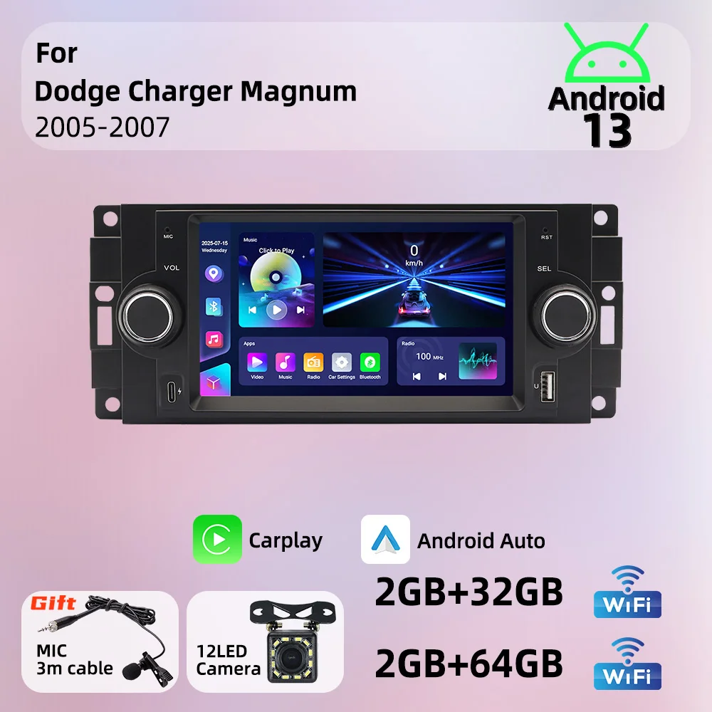 For Dodge Charger Magnum 2005-2007 Android Car Multimedia 1Din 6.2
