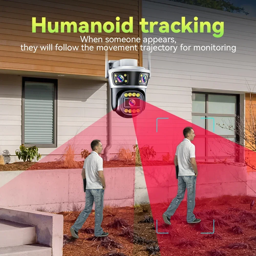 Security Protection 6K 12MP WiFi Surveillance Camera Outdoor Three Screen Wireless Surveillance Ai Track External IP Cam Yoosee